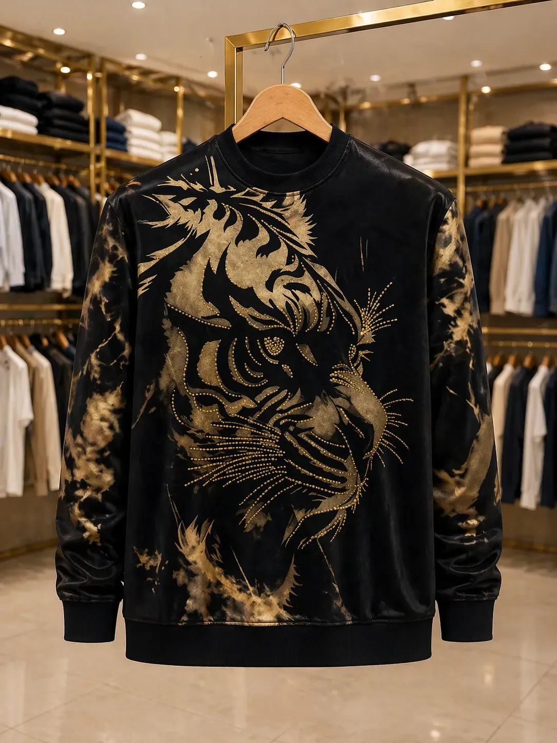Men's Black and Gold Tiger Print Sweatshirt